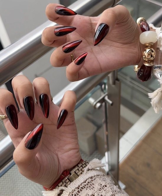 Cherry Cola Chrome press-on nails by Atrangi Tips
