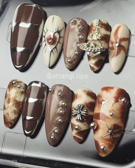 Cocoa Cross press-on nails by Atrangi Tips
