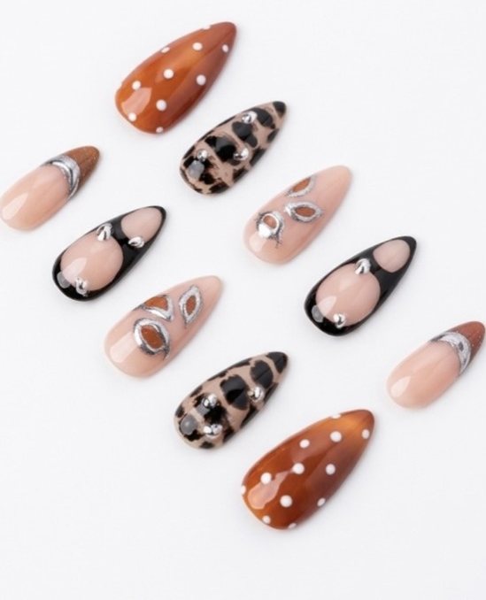 Leopard Latte press-on nails by Atrangi Tips