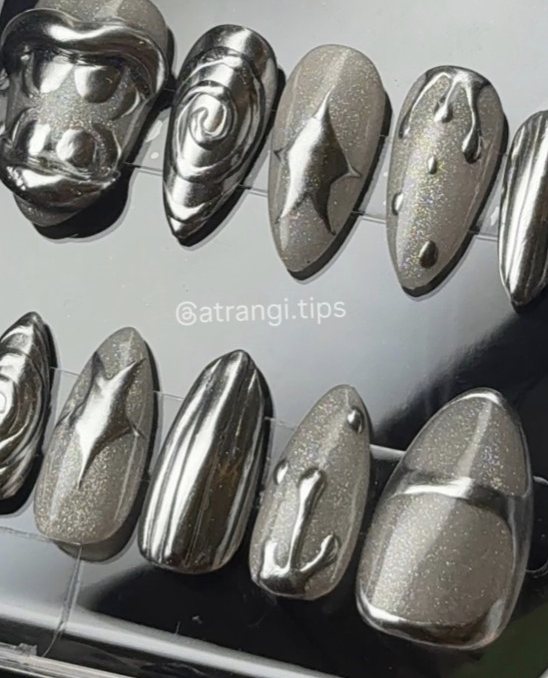Liquid Metal press-on nails by Atrangi Tips
