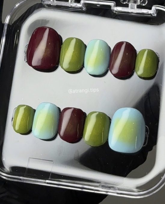 Olive & Wine press-on nails by Atrangi Tips