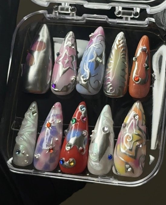Opal Shards press-on nails by Atrangi Tips
