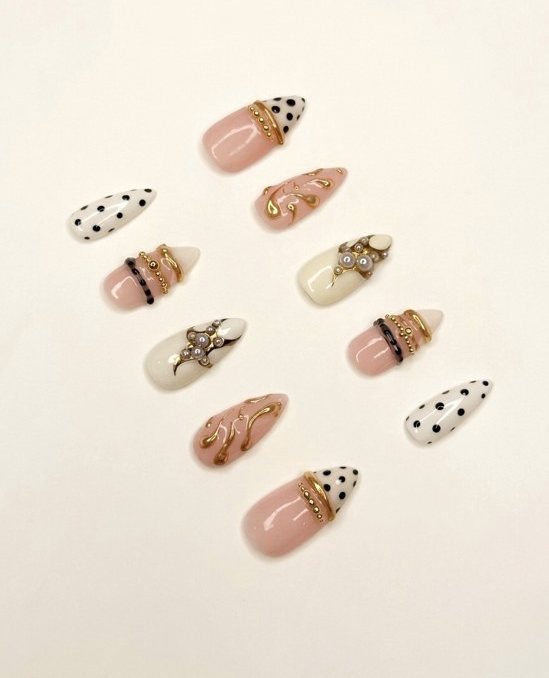 Polka Pearl press-on nails by Atrangi Tips