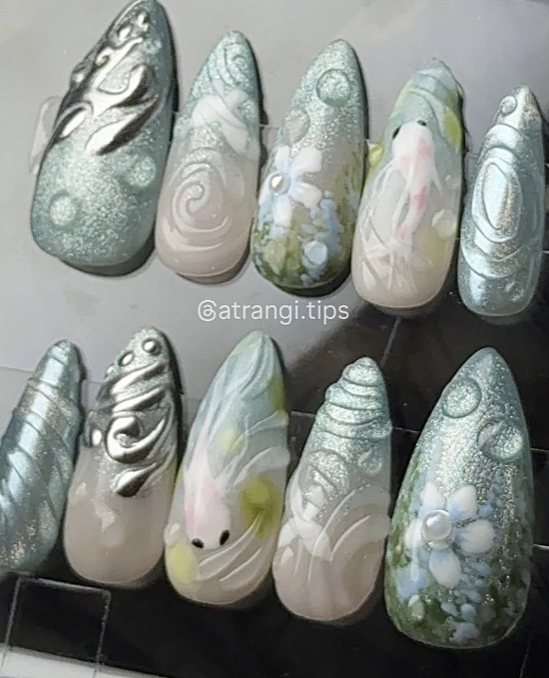 Sea Glass press-on nails by Atrangi Tips