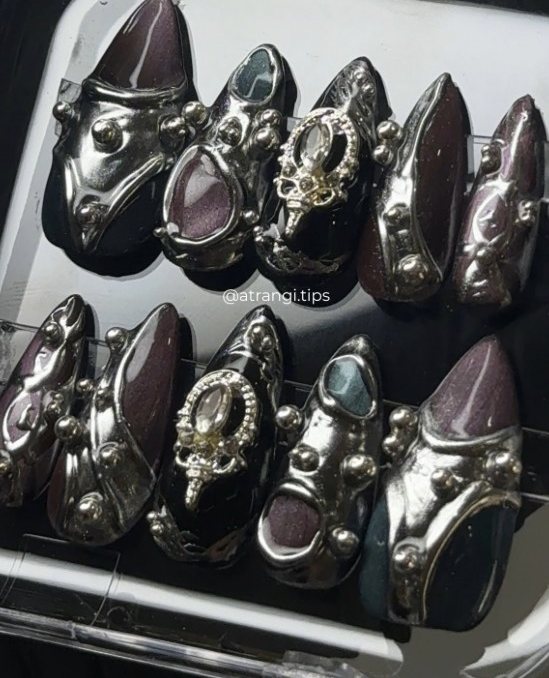Silver Beast press-on nails by Atrangi Tips