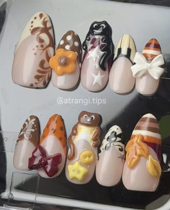 Teddy Picnic press-on nails by Atrangi Tips