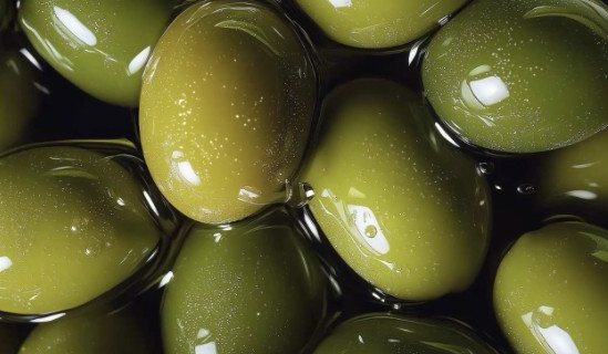 Glossy green olives